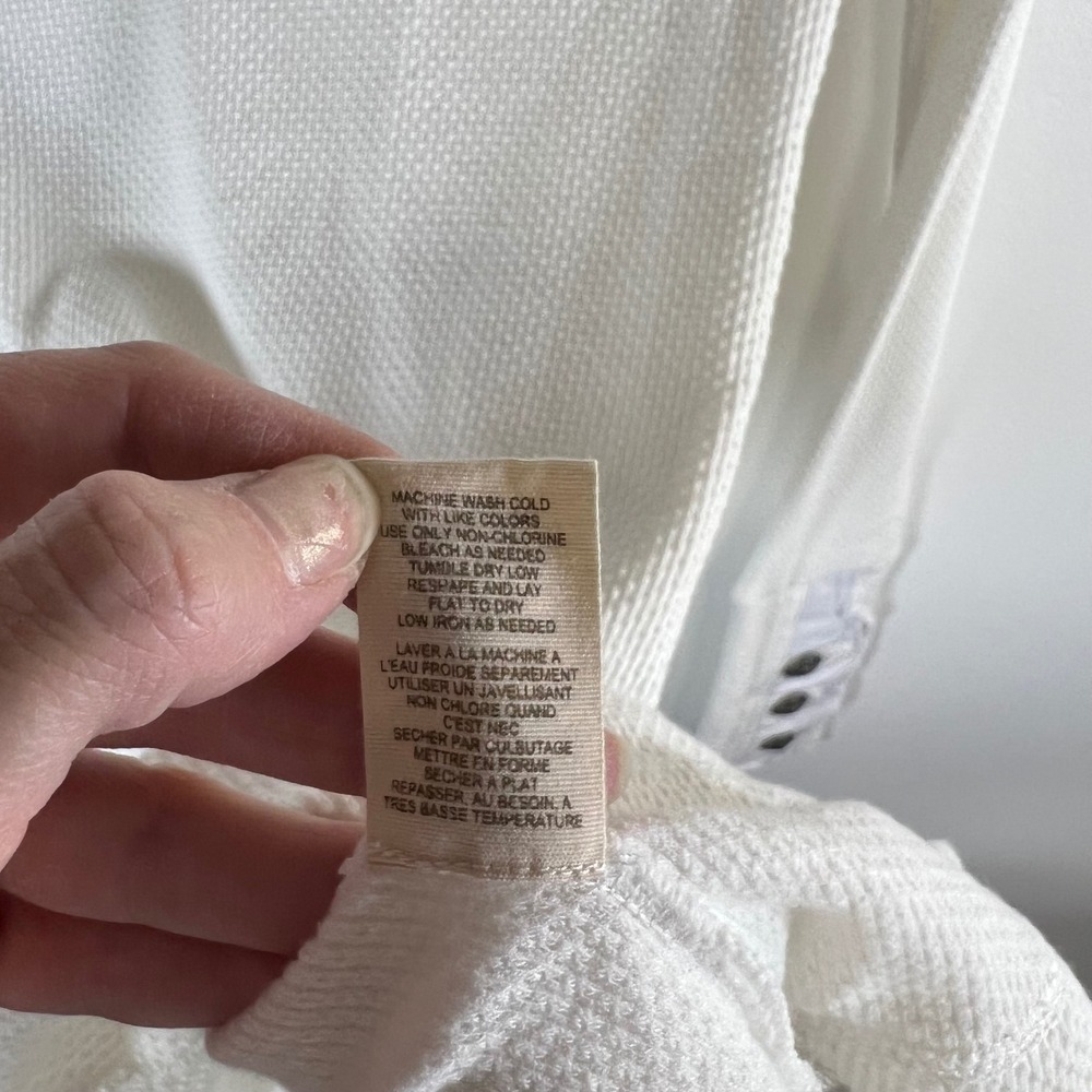 Free People Womens Cream Waffle Knit Thermal Scoop Neck Button Cuff Top Small - Picture 9 of 11
